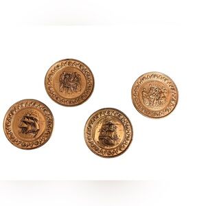 Vintage gold tone set of 4 Columbus ship wall plates